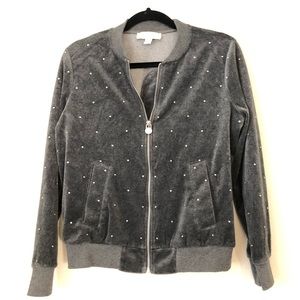 Michael Kors velour gray bomber jacket rhinestones